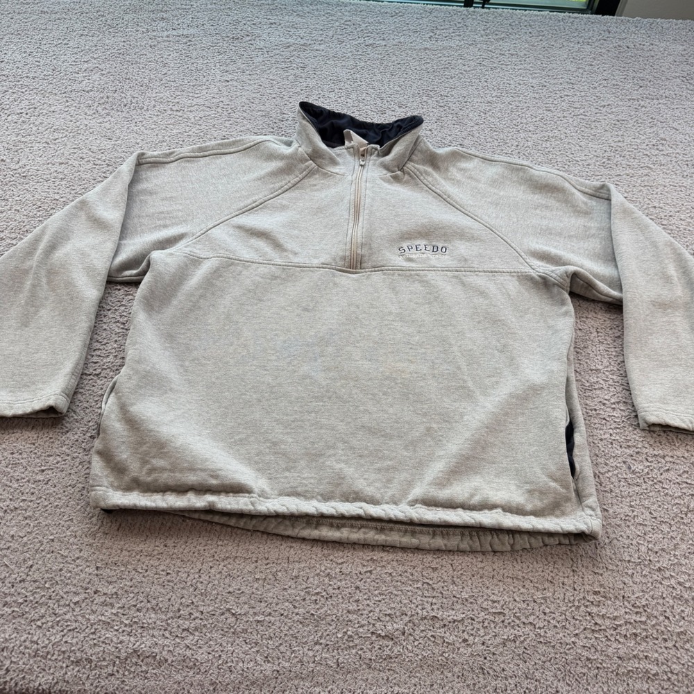 Vintage Speedo Authentic Fitness Mens M Gray Quarter Zip Sweatshirt 90s Raglan